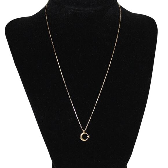 Moon & Star Turkish Flag Ay Yildiz 14k Gold Necklace 585 Yellow Gold 1.56 Grams
